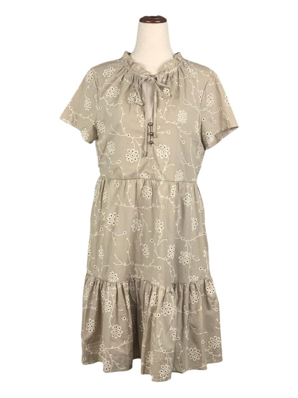 NWOT J By Joie Beige White Embroidered Boho Tiered Cotton Dress Coquette Small